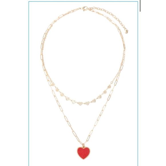 Jewelry - NEW Two Layered Druzy Heart Pendant Necklace in Matte Gold